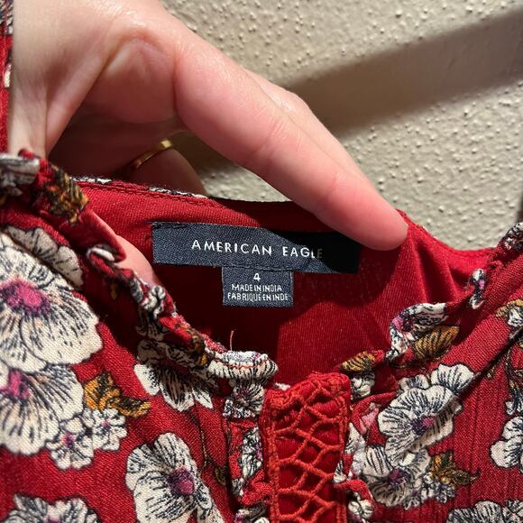 American Eagle Women's Red Floral Wide Leg Jumpsuit Sz 4 Boho Spring - Picture 5 of 7